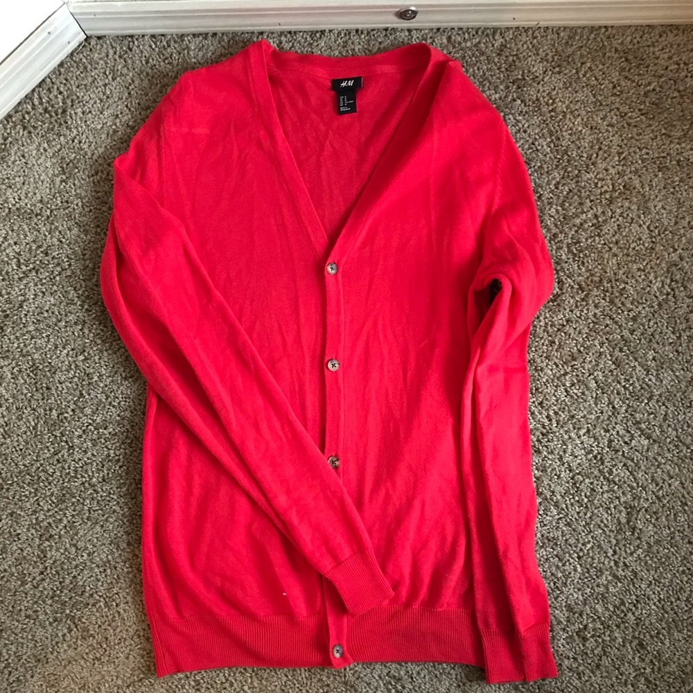 H&M red V button up sweater
